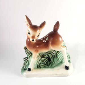 Vintage Ceramic Deer Fawn Planter Bambi Look Kitschy Big Eyes Japan Grandmacore